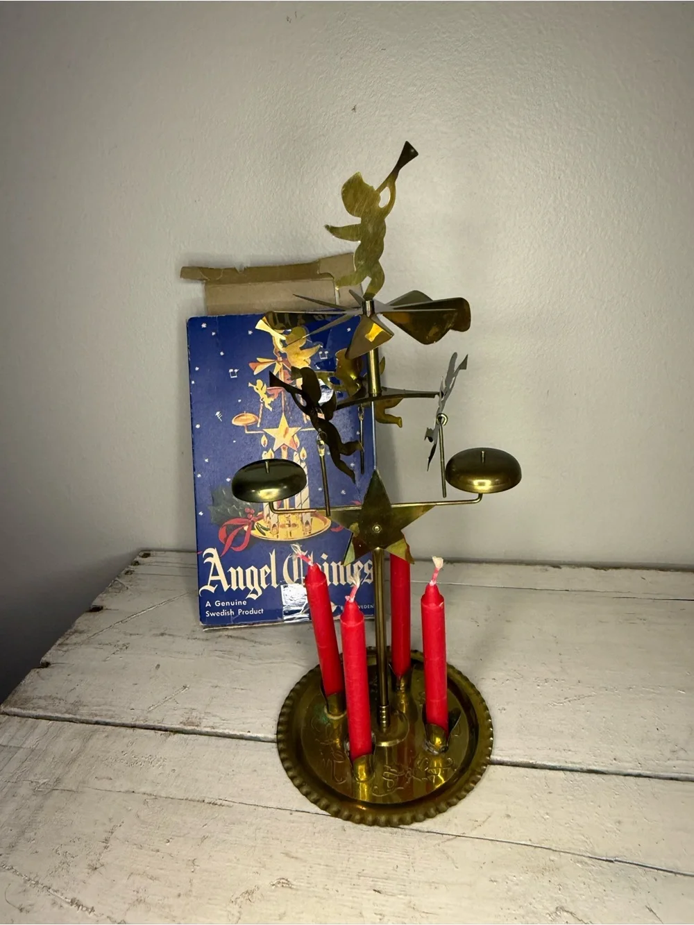 Vintage IOB Christmas Angel Candle Sweden Chimes With Original Box & Candles